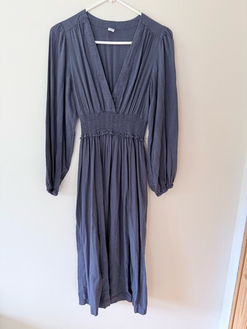 Old Navy Slate-Gray Long Sleeve Smocked-Waist Dress